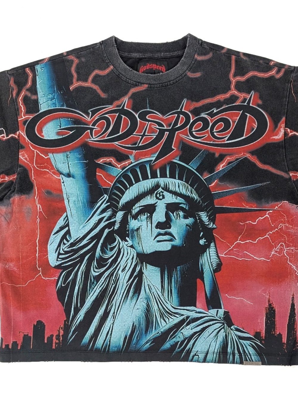 GODSPEED "Voltage" Statue of Liberty Graphic T-Shirt Black Red Size L NWT
